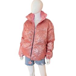 FANTASTIC FAWN pink Puffer Sequin Coat 