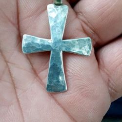 Hammered Cross Pendant Sterling Silver Sx 1 5/8