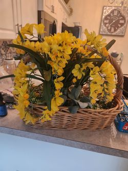 Yellow flower display and basket