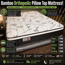 Queen Bamboo Orthopedic Pillow Top Mattress!