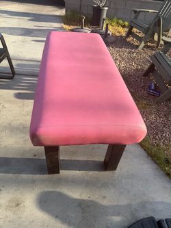 Pink Upholstered Bench with Wood Legs