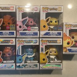 Pokemon Funko Pop set *MINT* Amazon SDCC Exclusive Flocked Pearlescent Pokemon 628 with Protector 580 Eeveelutions Espeon Vaporeon Jolteon 963 Chimcha