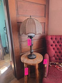 Vtg cane shade bamboo lamp 1970s