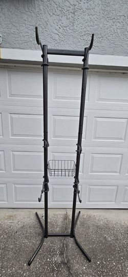 4-Bike Freestanding Bicycle Storage Rack with Basket