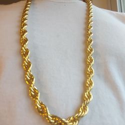 10 mm 14k Gold Plated Rope Chain 36 Inches Long