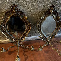 Antique Pair Of The Bronze Mirrors Museum Quality Pieces Candle Holders 19th Century 