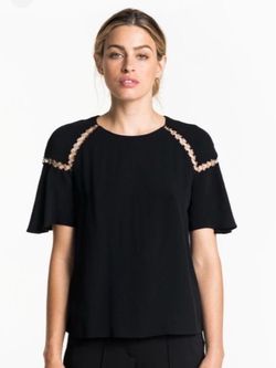 Brand New A.L.C. Black Short Sleeve Top with Chain Detail Size 4
