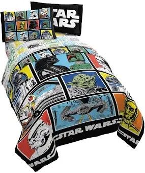 New Star Wars Classic Grid Full Bed Set, 5 Pieces - Multi-Color Bedding Sheets Comforter