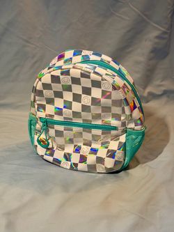Cat & Jack Holographic Smiley Checkered Mini Backpack Y2K Iridescent Teal