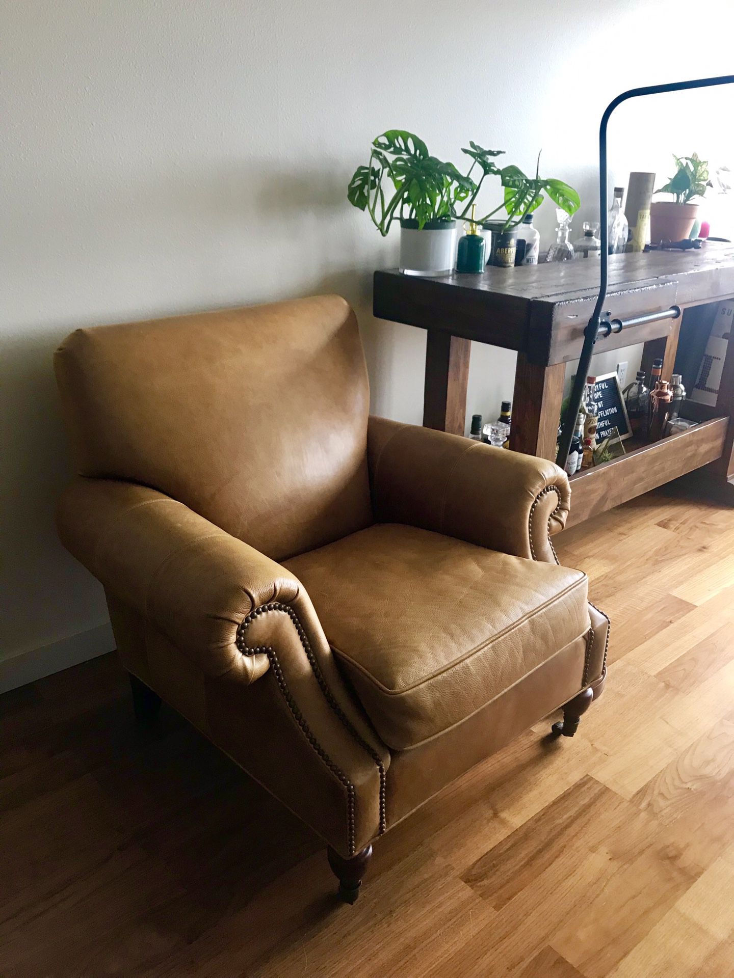 (2) Pottery Barn Leather Arm Chairs