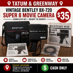Vintage Bentley BX-720 Super 8 Movie Camera w/ Case & Manual