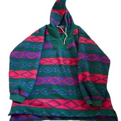 Women’s Vintage 90s Fleece 1/4 Zip Pullover Pink/Green/Purple Pattern Size L