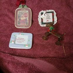 Three Vintage Christmas Ornaments And One Magnet For Your Refrigerator Vintage