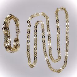 Veronese 925 Sterling Silver and 18K Yellow Gold Plated Clad Oval Link Necklace and Bracelet Combo 