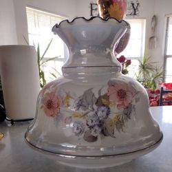 Vintage Large White Floral Milk Glass Hurricane GWTW Lamp Shade$$50