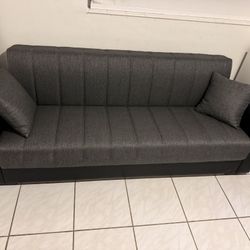 Gray Futon Sofá With Storage 