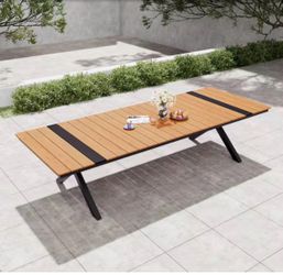 118.1 in. Aluminum Brown Rectangular Outdoor Patio Dining Table with Umbrella Hole