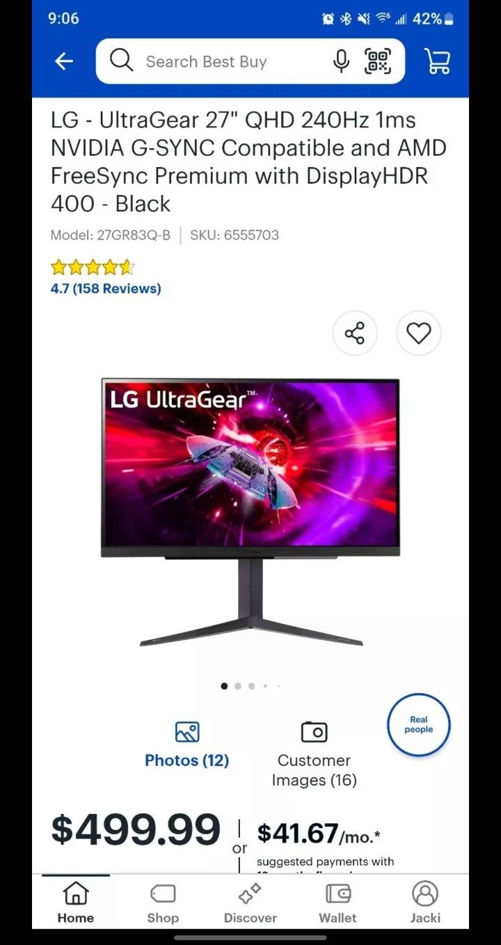 LG 27" Monitor QHD 240hz