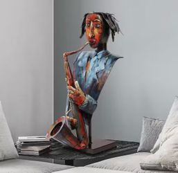 The Saxophonist" Mixed Media Inregular Iron Hand-Pinted Colorful Art Sculpture