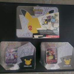 Pokemon TCG Celebrations 25th Anniversary Sylveon / Charizard V 2 Tin  1 lunch box  lot of 3