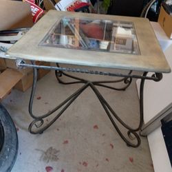 Rod Iron And Faux Stone Glass End Table 
