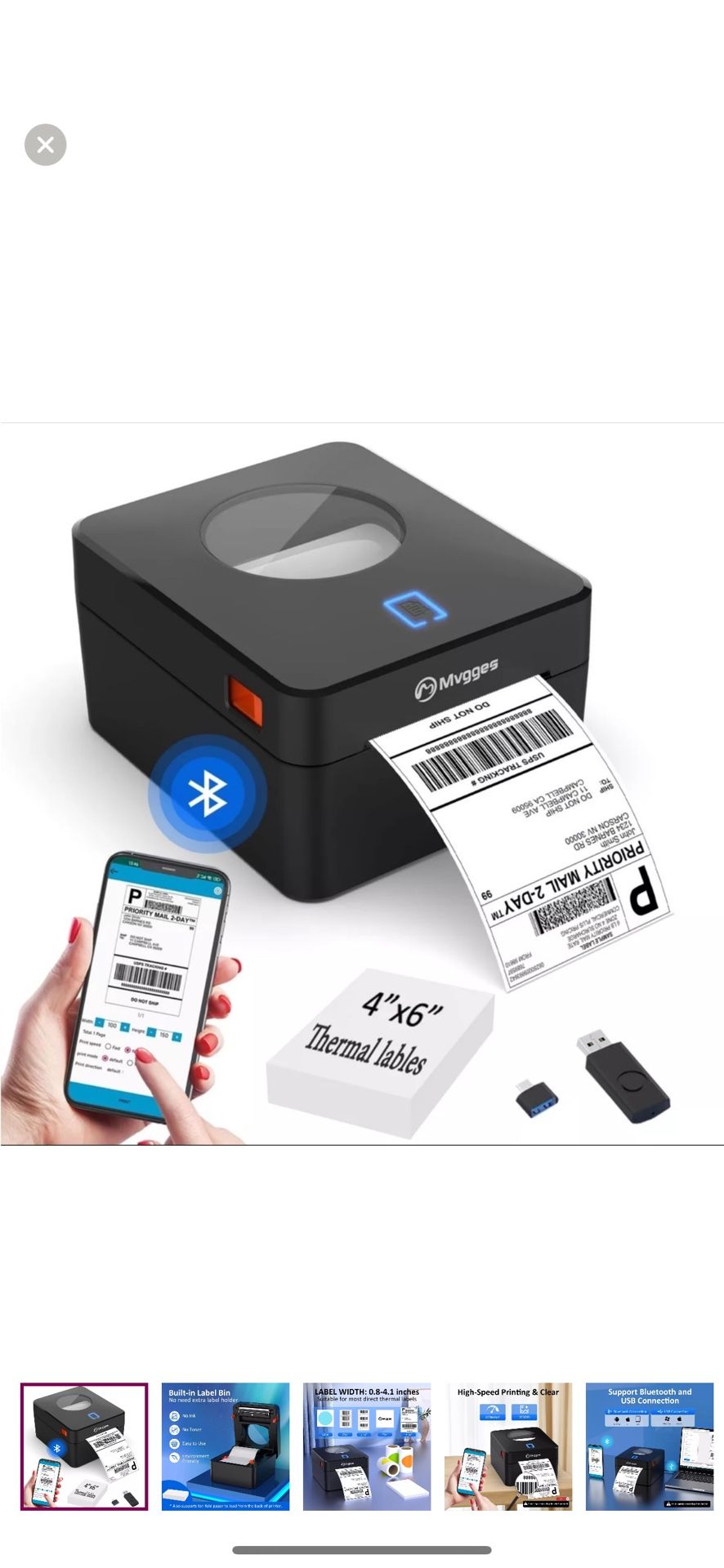Mvgges Bluetooth Thermal Shipping Label Printer, 4X6 Label Printer for Shipping