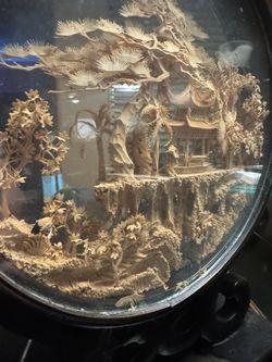 Vintage 1960's Chinese Hand Carved Cork Art
