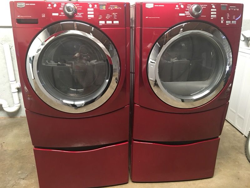 Ruby Red Maytag 3000 Series Washer and Dryer on Pedestals for Sale in ...
