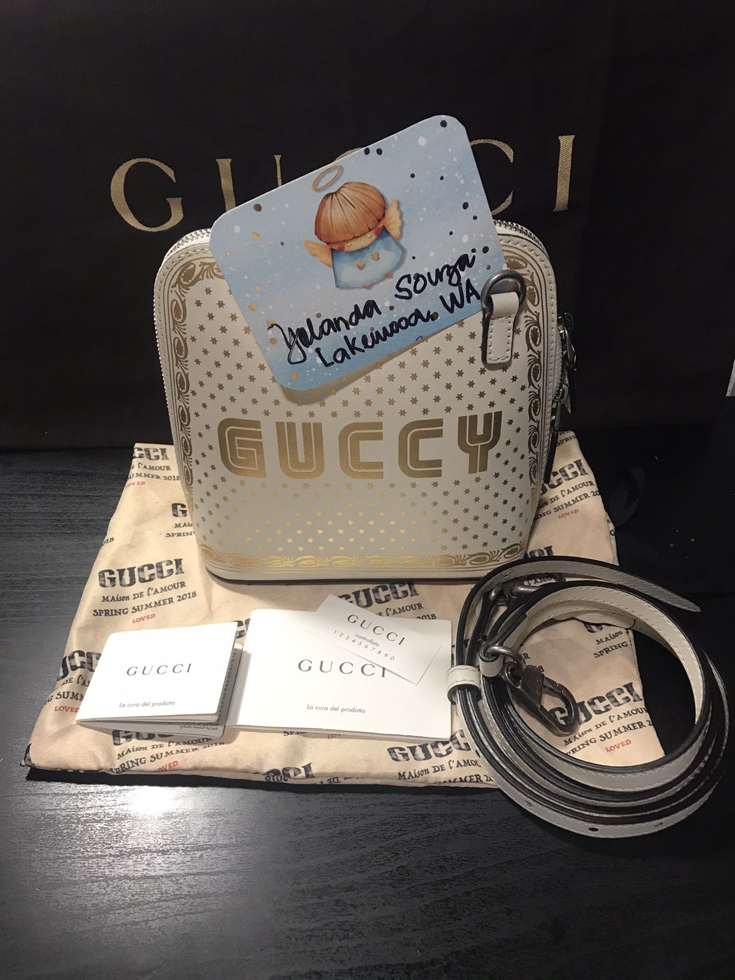 Guccy by Gucci mini Shoulder Bag Leather White Gold 511189 213317