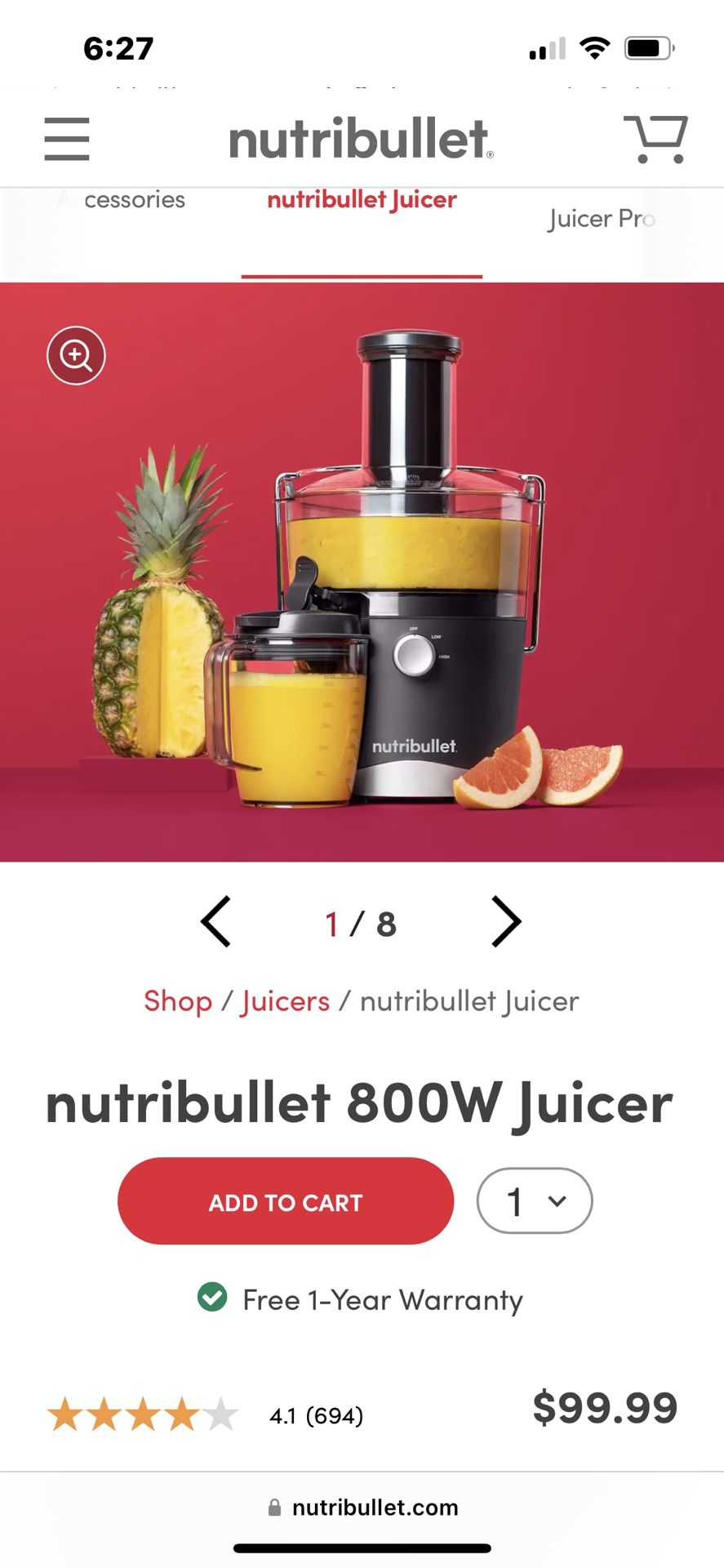 Nutribullet 800w Juicer