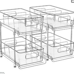 2 Tier Clear Organizer with Dividers for Cabinet / Counter, MultiUse Slide-Out  Storage Container - Kitchen, Pantry, Medicine Cabinet Storage Bins -  Bathroom, Vanity Makeup, Under Sink Organizing Tray