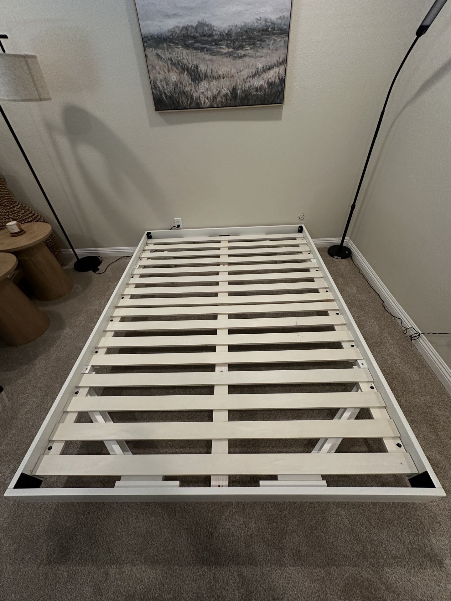 Queen White Wood Bed Frame 