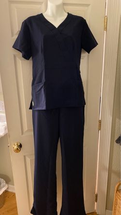 Scrubs by Ave by Medline - Park Avenue women’s crossover belt top size small navy and Melrose Ave women’s combo pants size XS tall navy