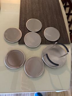 Mainstays Stainless Steel Drink Coasters with Holder, Brushed Metal Coaster Set for Coffee Table, Dining Table and Kitchen Counter