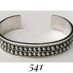 7.25" Solid Sterling Silver Handcrafted Bead & Twisted Wire Biker Cuff Bracelet, signed