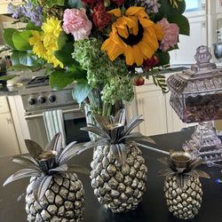 GODINGER Plated Silver  PINEAPPLE CANDLE HOLDERS