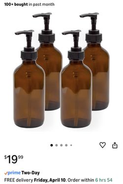 8oz Pump Bottles (Pack of 4, Amber Brown) Lotion Soap Dispensers w/Black Plastic Pumps