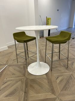 Modern Hightop Table + 2 Olive Green Bar Stools – Set