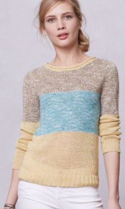 Giuliana Leila Anthropologie Striped Linen Wool Knit Sweater Womens M Colorblock