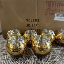 24 PC Gold Mercury Glass Round Votive Candle Holder