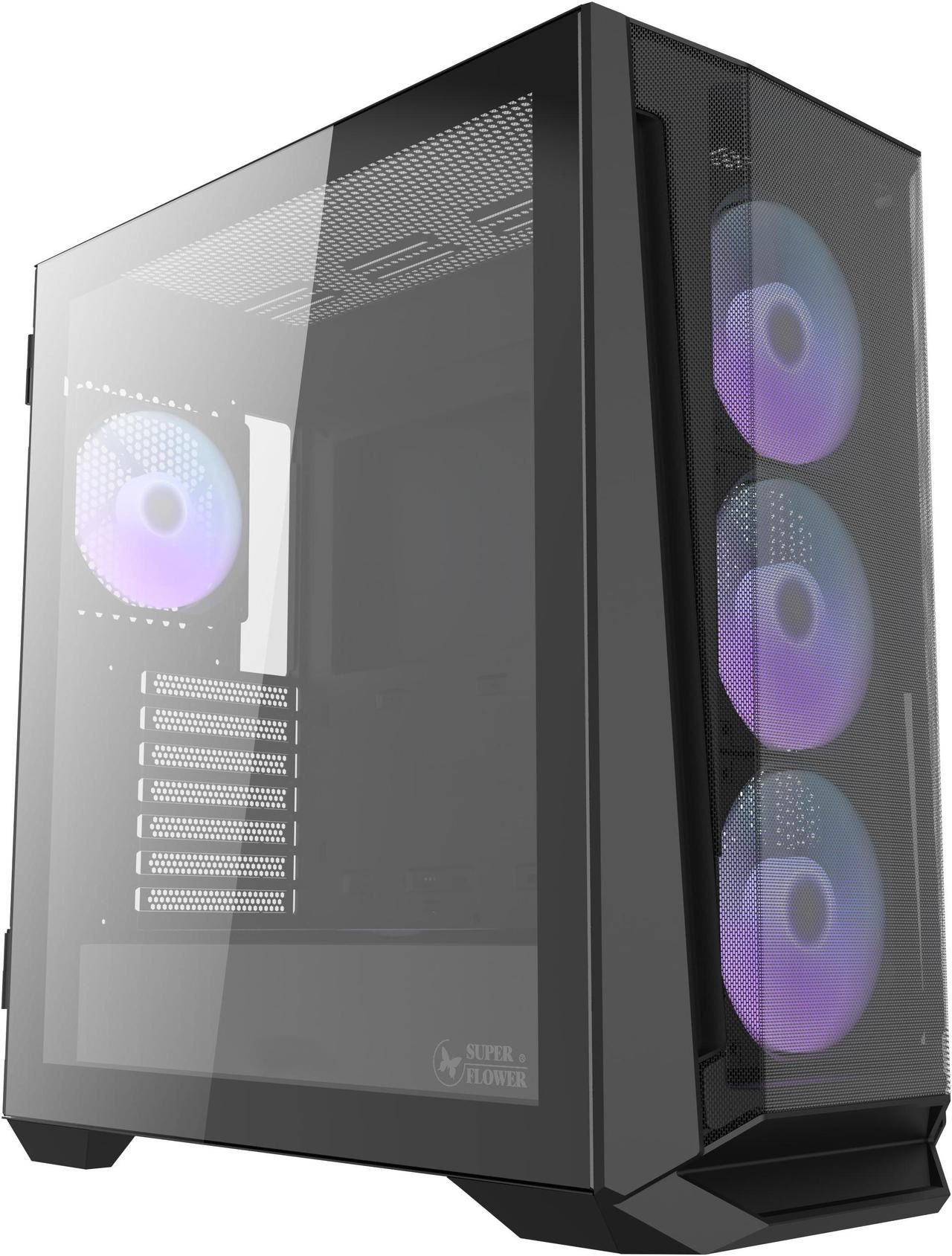 New sealed Super Flower Zillion M705, Black Steel, Tempered Glass ATX Mid Tower Computer Case, High-Airflow, 4x 120mm ARGB Fan + ARGB Hub Included.