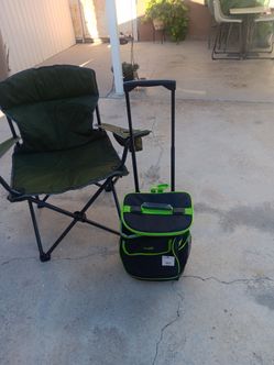 Camping or park chair with rolling cooler