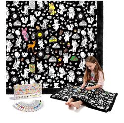 ROYAMOON Cozy Coloring Blanket Kit for Kids & Adults - 20 Washable Markers
