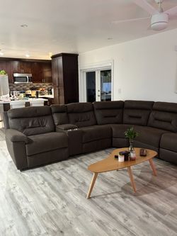Dark Brown Leather Sectional Recliner Sofa