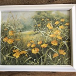 Beautiful Buttercup Landscape Print By Mary Dip all With White Frame