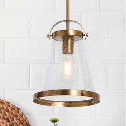 4323: NEW Wesley - Metal and Seedy Glass Ceiling Light, Brushed Gold