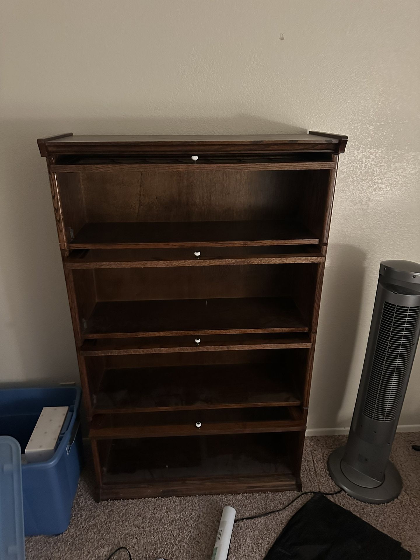 Antique Wooden Bookcase with Four Elegant Glass Doors