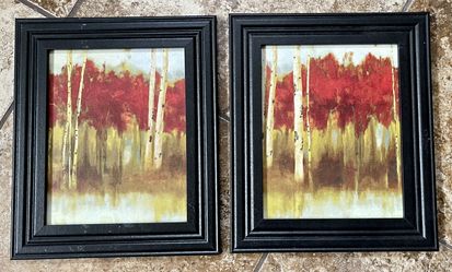 Real Framed  Art Double Painting Trees 11x14