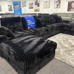 Black XL Corduroy Sofa Sectional Set - Free Delivery 