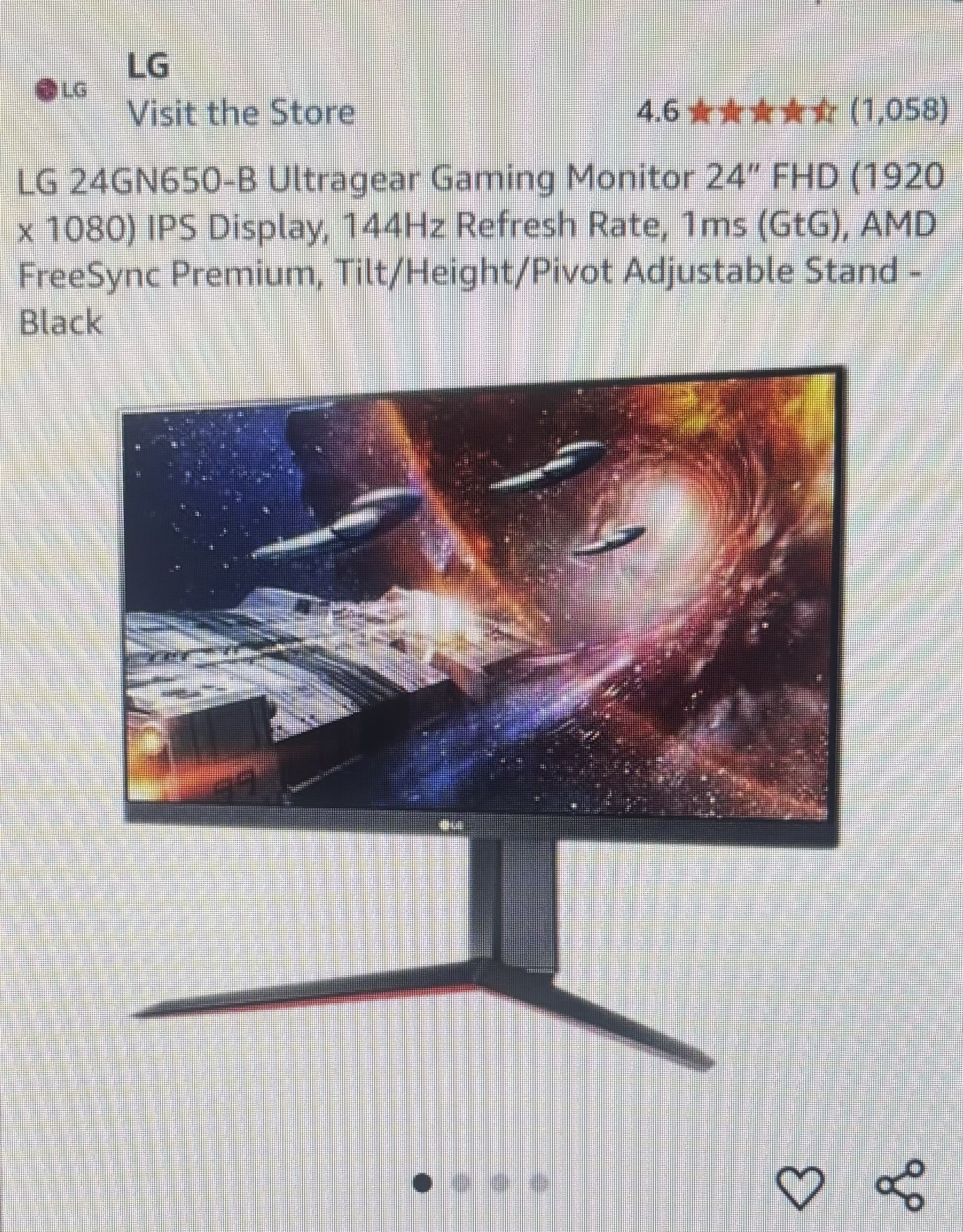 LG 24GN650-B Ultra gear Gaming Monitor 24” FHD (1920 x 1080) IPS Display. 144Hz Refresh Rate, 1ms (GT)